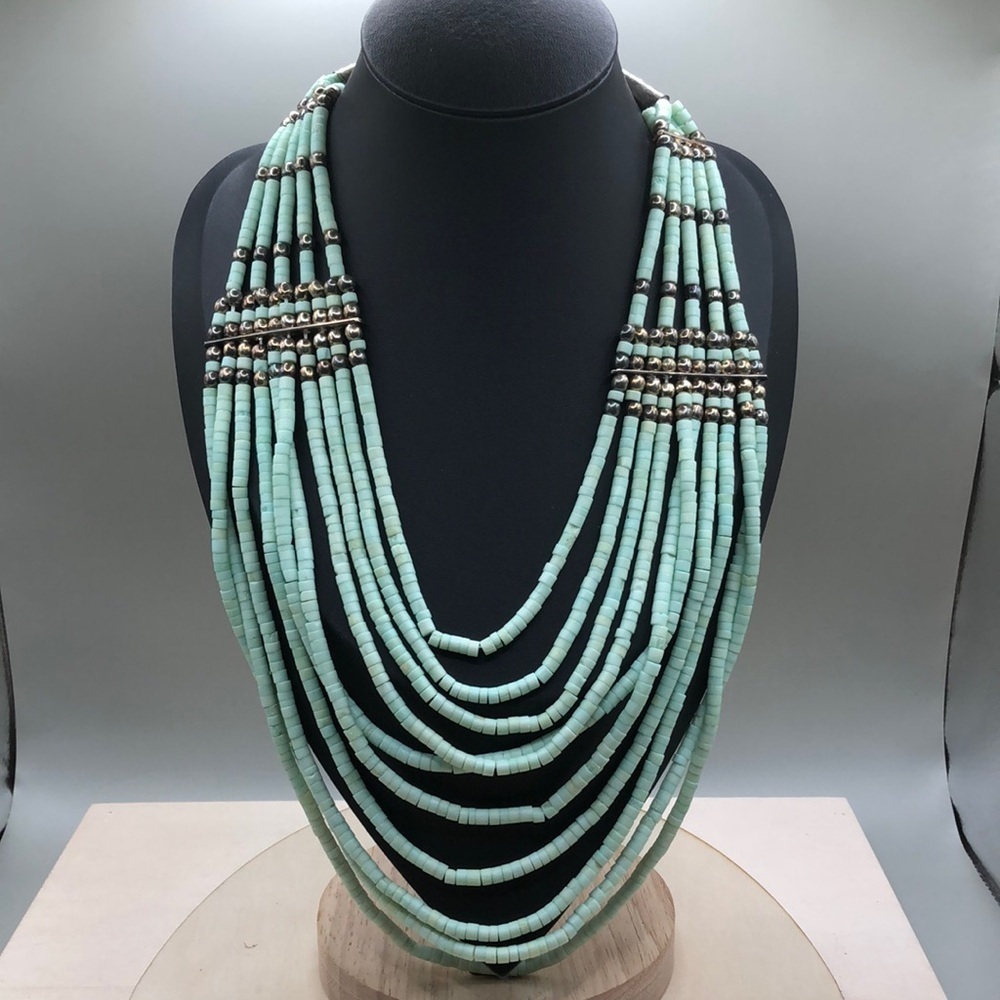 Vintage artisan beaded layered tribal boho festival statement necklace.